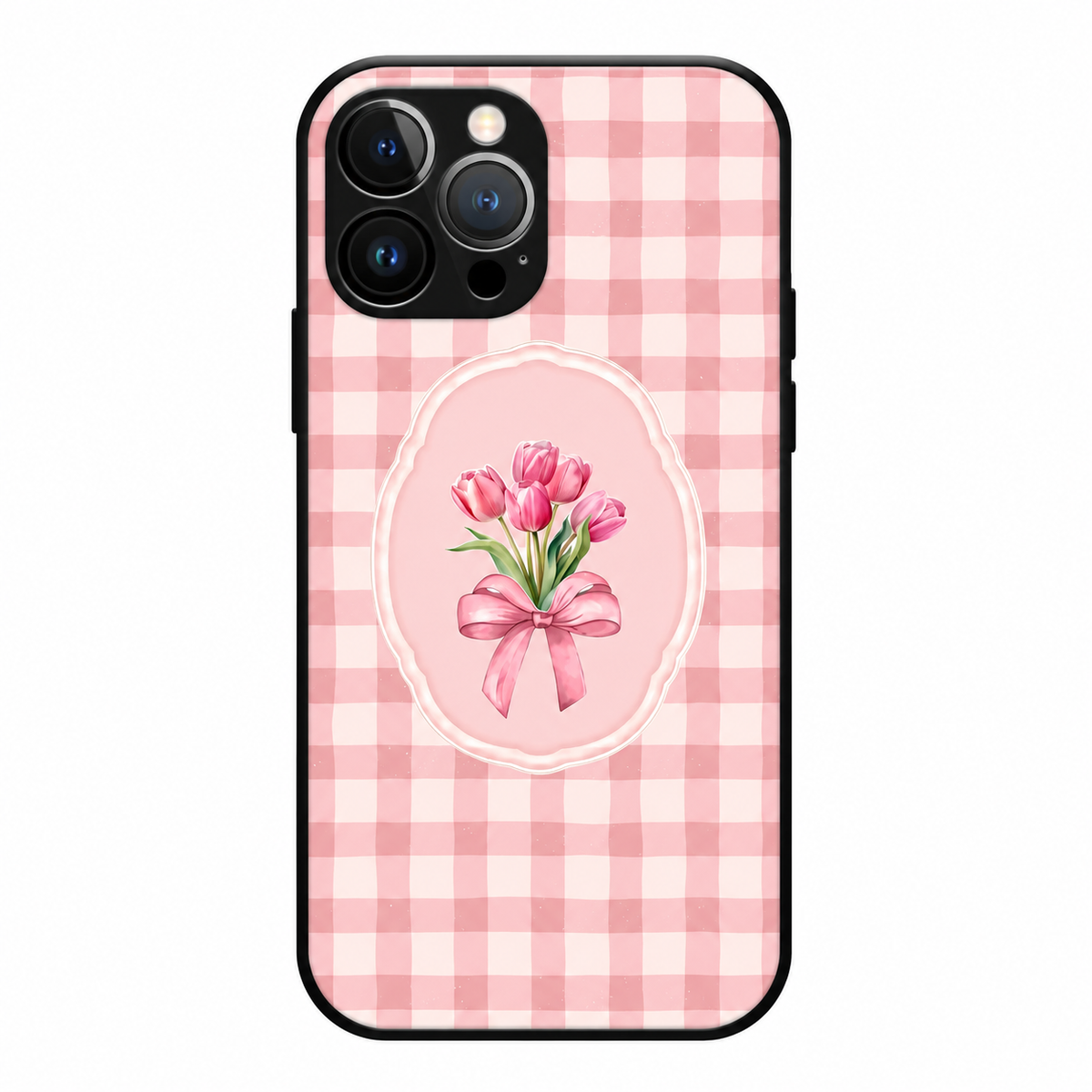 Pink Gingham Tulip Bouquet Phone Case