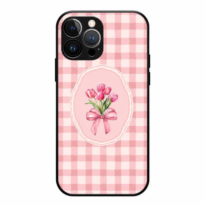 Pink Gingham Tulip Bouquet Phone Case