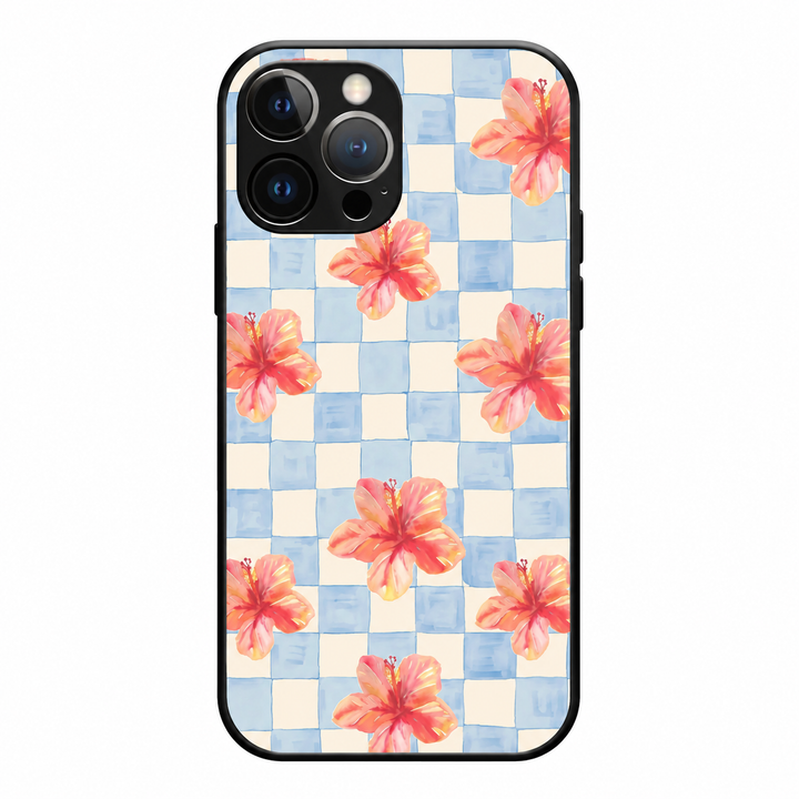 Hibiscus Blue Checkered Phone Case
