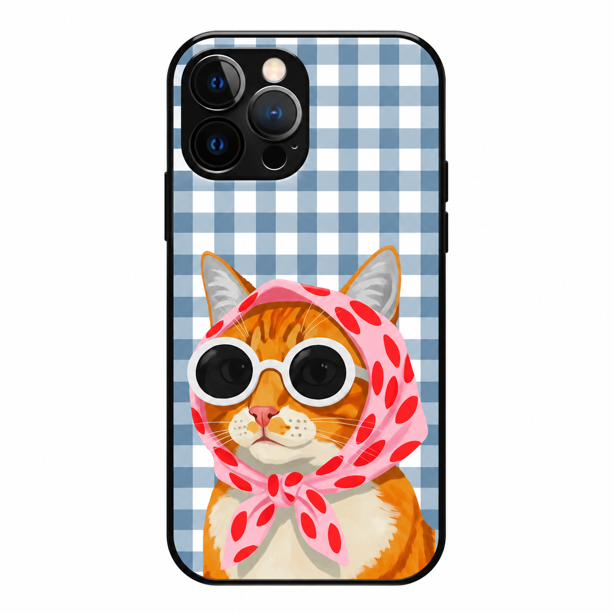 Ginger Cat in Polka Scarf Blue Gingham Phone Case