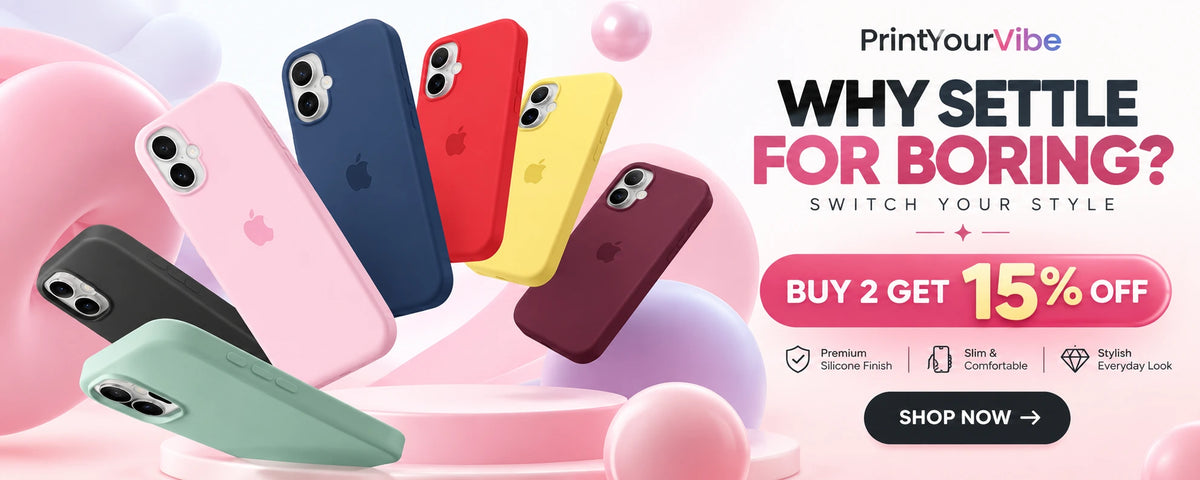 PrintYourVibe solid silicone iPhone cases in six colours - Why settle for boring? Buy 2 get 15% off